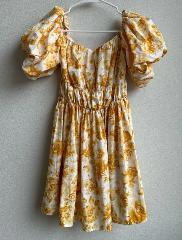 Abercrombie & Fitch Yellow Floral Off The Shoulder Prep Mini Dress Size Medium - Image 2