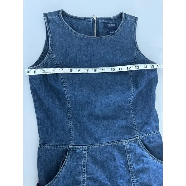 Vtg 90s Y2K Ann Taylor Jeans Denim Mini Dress Apron Pockets Contrast Stitching 4 - Image 4