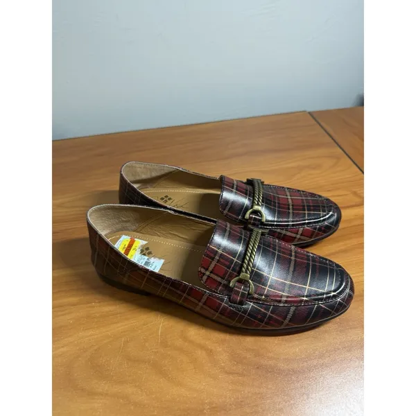 Patricia Nash Fia Loafers Leather Red Tartan Plaid Print Metal Horsebit Detail 7 - Image 3