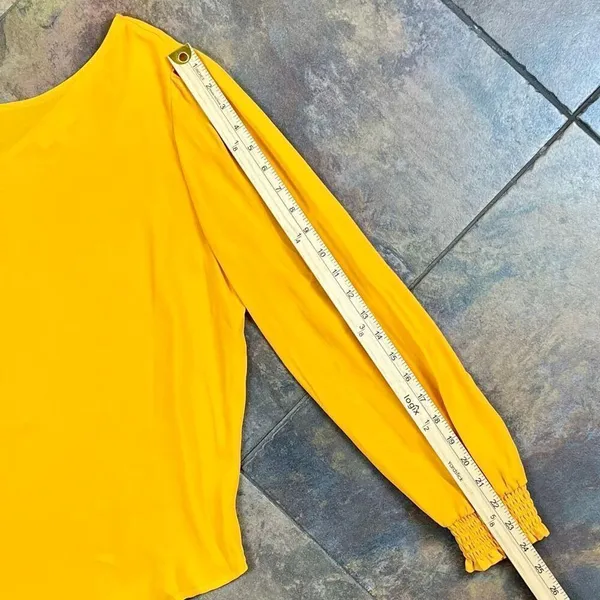 Ann Taylor LOFT Women's Yellow Long-Sleeve Blouse Medium - Image 4