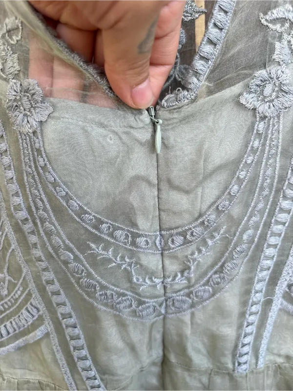 BHLDN Hitherto Anessa Dress Sage Green Silk Lace Dress - Image 5