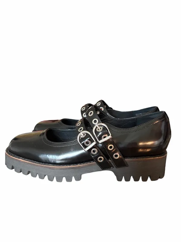 Intentionally Blank Black Patent Leather Studded Double-Strap Mary Jane Shoe 9 - Image 6