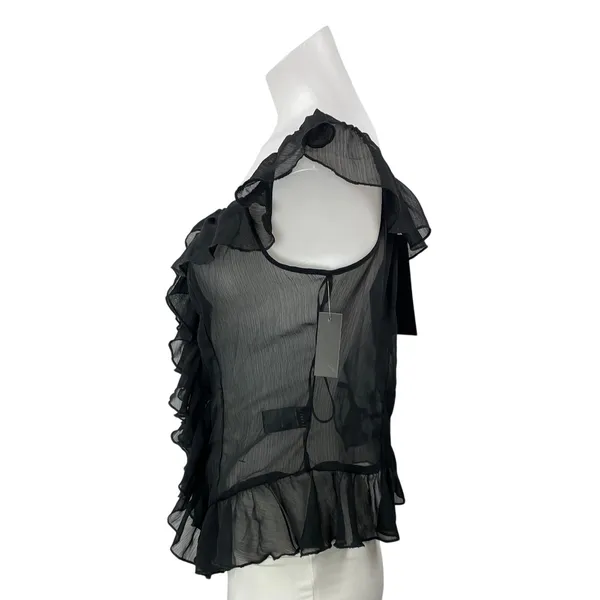 NEW Lioness Timeless Ruffle Black Sheer Mesh Scoop Neck Ruffle Blouse Top Sz L - Image 2