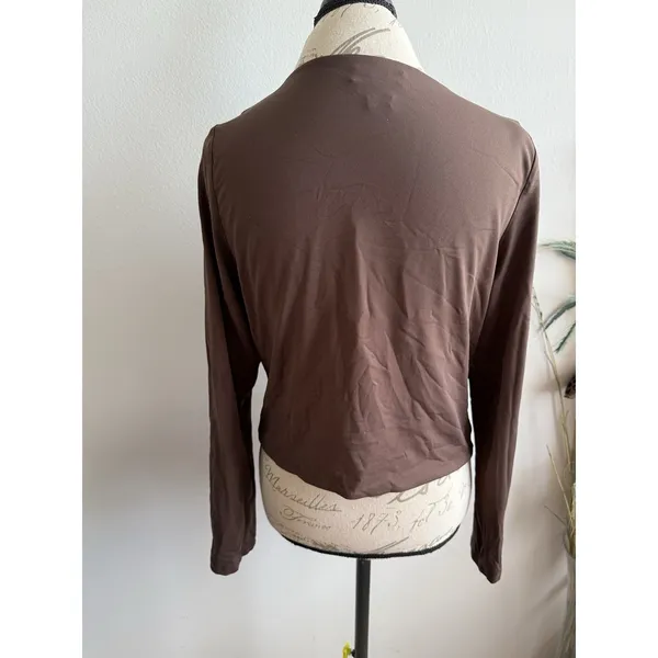 Babaton Contour V Neck Long Sleeve Fitted Crop Top In Brown. Woman's‎ Size 2XL - Image 2