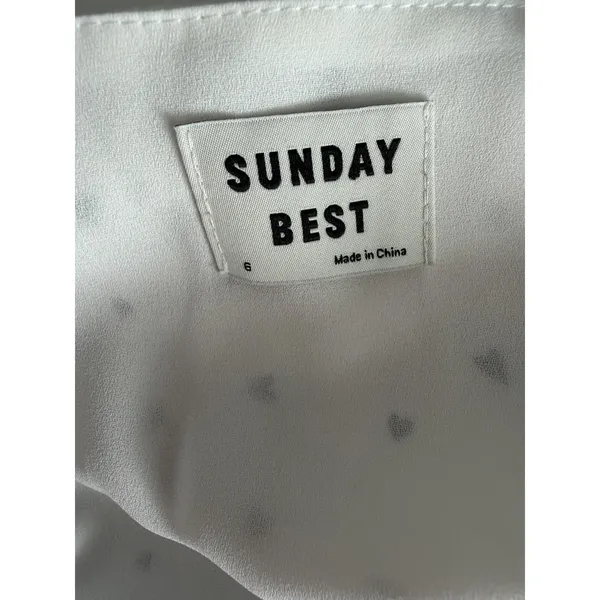 Aritzia Sunday Best Savoy Wrap Dress White Black Heart Print Ruffle Mini Size 6 - Image 6