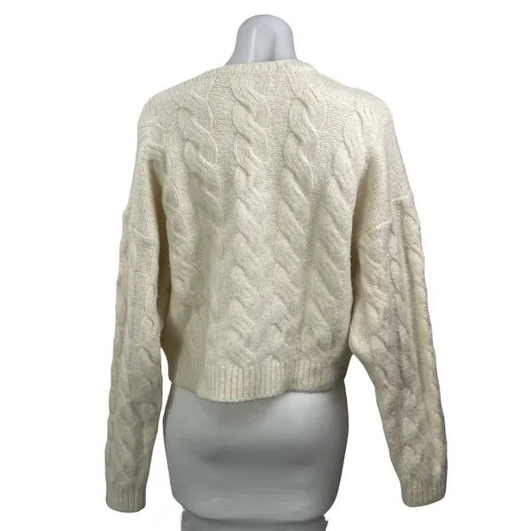 Joie Women's Cream Wool Cable Knit Long Sleeve Crew Neck Sweater Top Size M - Image 3
