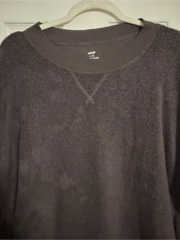 Aerie chilled out Cozy brown sherpa crewneck Pullover‎ Sweatshirt size large - Image 4
