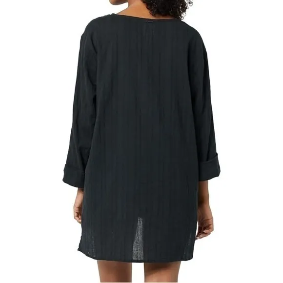 SALE Billabong Black Lace-Up Beach Cover-Up Dress Long Sleeve Boho Small - Image 9