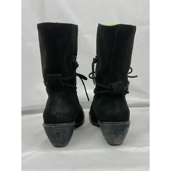 Latigo Portland Black Suede Lace Up Boots Side Zip Chunky Heel Boho Sz 7.5 - Image 5