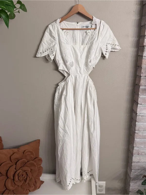 Self-Portrait Cutout Anglais Organic Cotton Poplin Midi Dress - Image 2