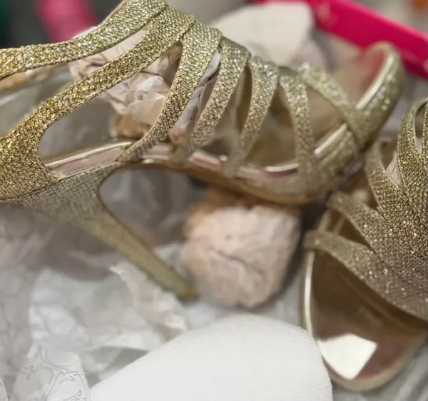Chinese Laundry Impress' Metallic Gold Glittered Caged Platform Heels - Image 3