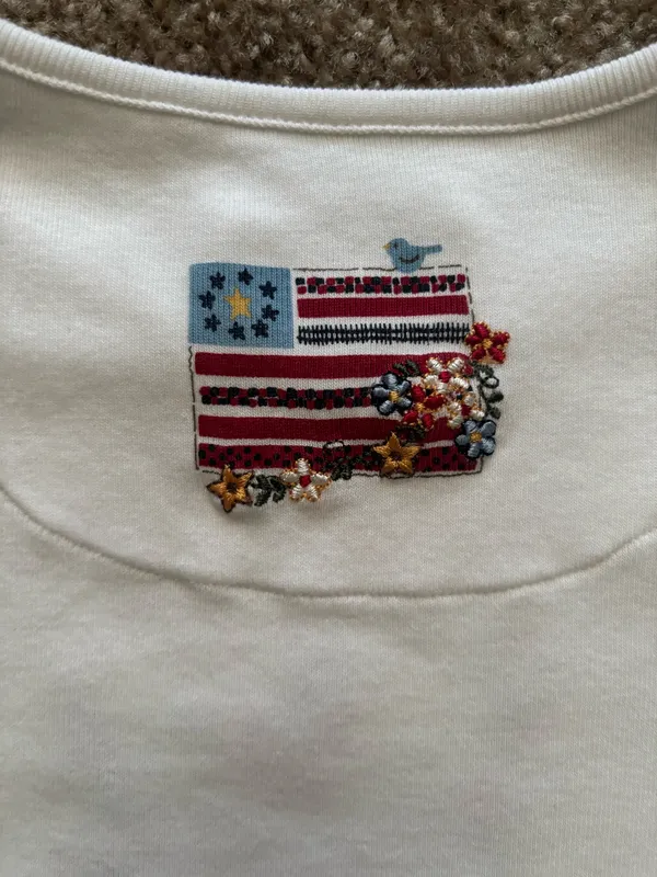 Christopher & Banks 100% cotton embroidered USA flag t-shirt - Image 4
