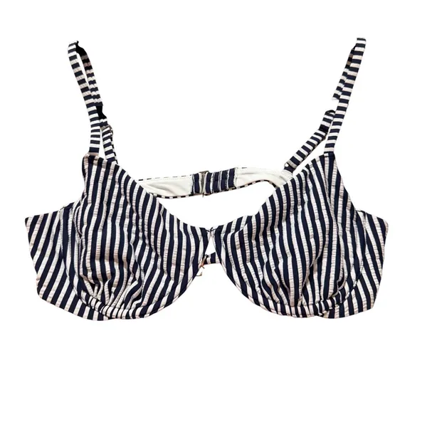 Abercrombie & Fitch Navy White Striped Underwire Bikini Top Anchor Charm Large - Image 4