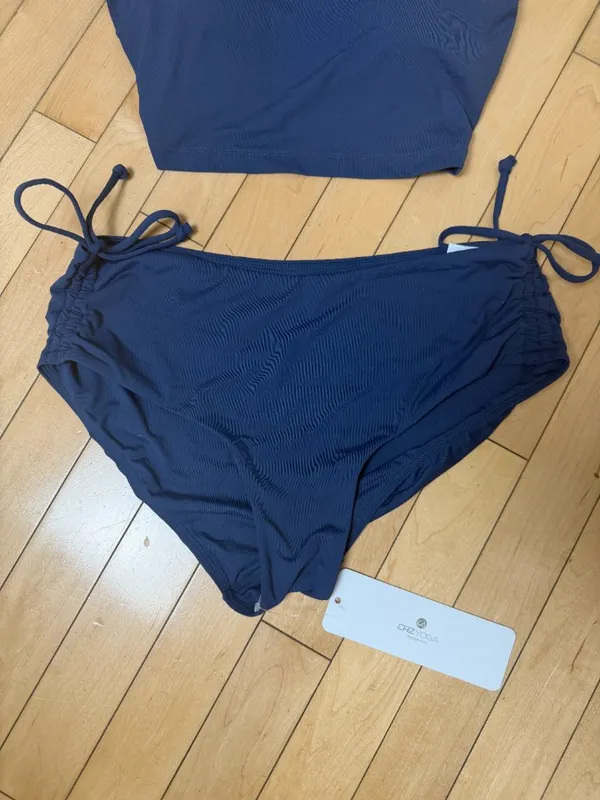 CRZ YOGA High Neck Tankini Top & Side Ruche Bikini Bottom Set Navy Blue Size S - Image 2