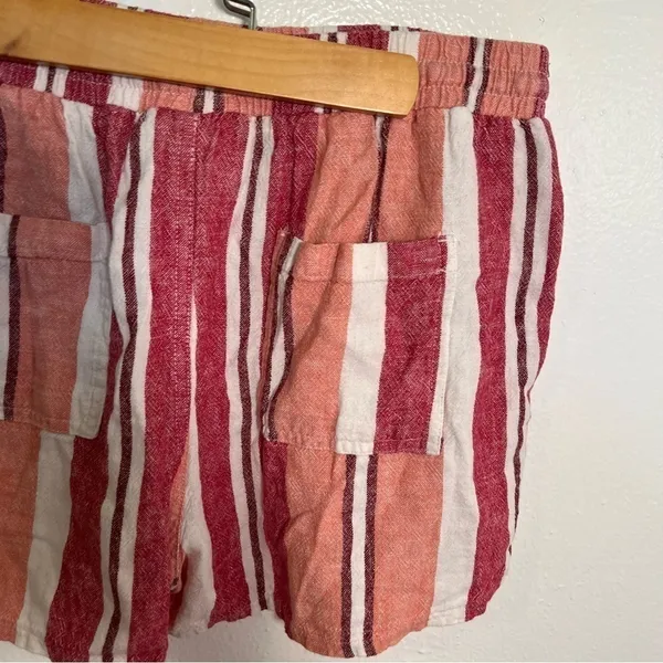 Universal Threads Women's Size Small Shorts White Red Peach Stripes Pockets Linen - Image 10