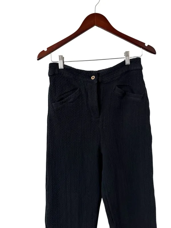 FREE PEOPLE Like A Cloud Waffle Cotton Knit Black High Waist Pants Trousers - Image 4