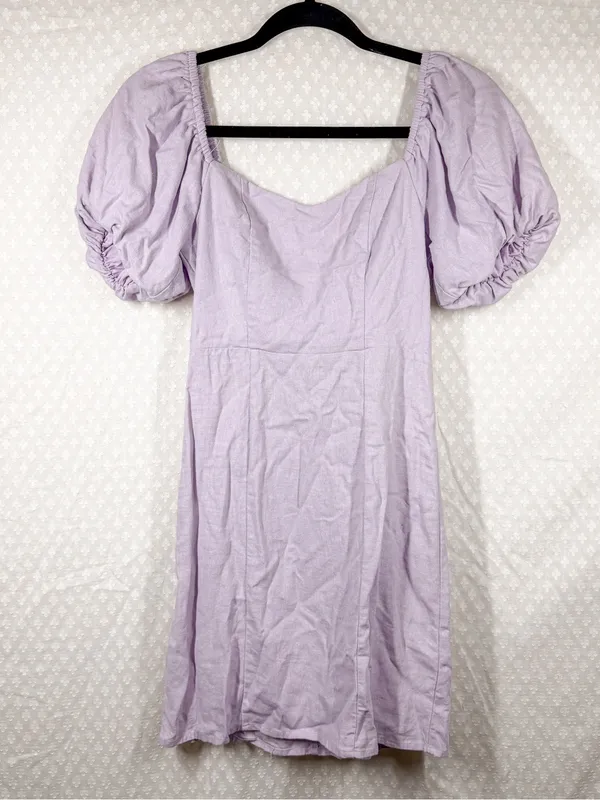 Altar’d State Light Purple Linen Blend‎ Puff Sleeve Dress - Image 3