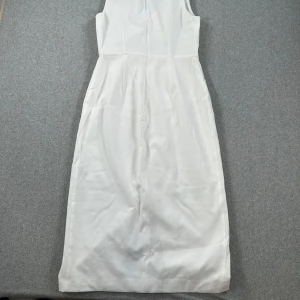 Keepsake the Label Ruffle Neck Midi Dress Women's Large White Crepe Slit Bride - Image 9