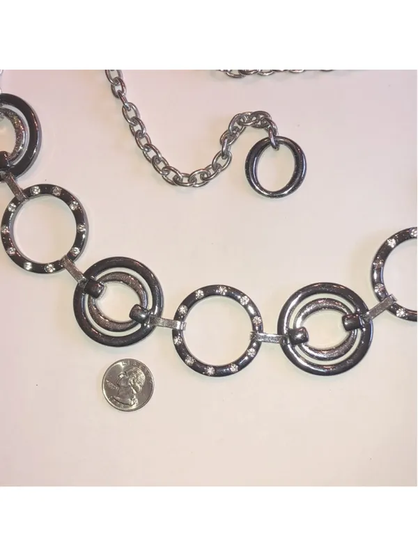 Chico’s Silver Tone Dark Metal Circle Link Chunky Belt - Image 3