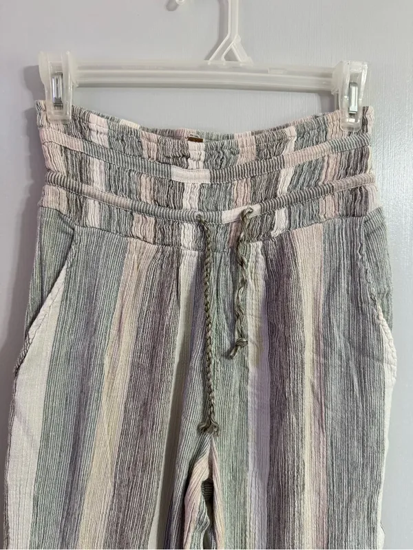 Free People Cotton Striped Wide Leg Pants in Pastel Green, Black & Cream Size XS - Image 8