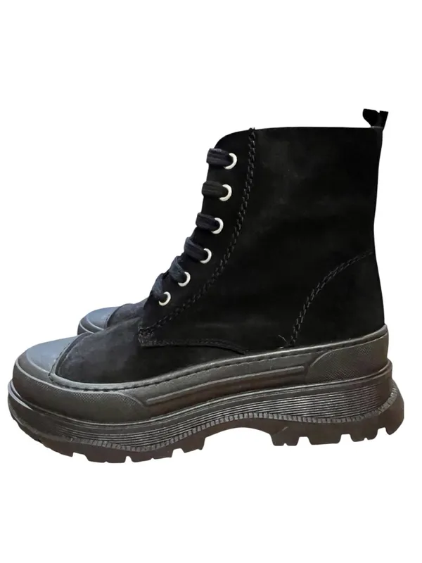 HEE Black Suede Lace-Up Combat Boots Leather Lug Sole Made in Spain NIB EU 37 - Image 2