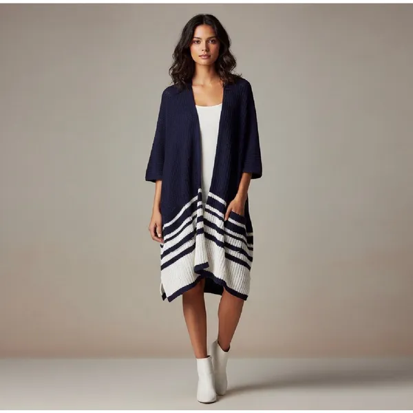 Aerie Navy & White Striped Cardigan Size M (oversized) OSFM NWT - Image 3
