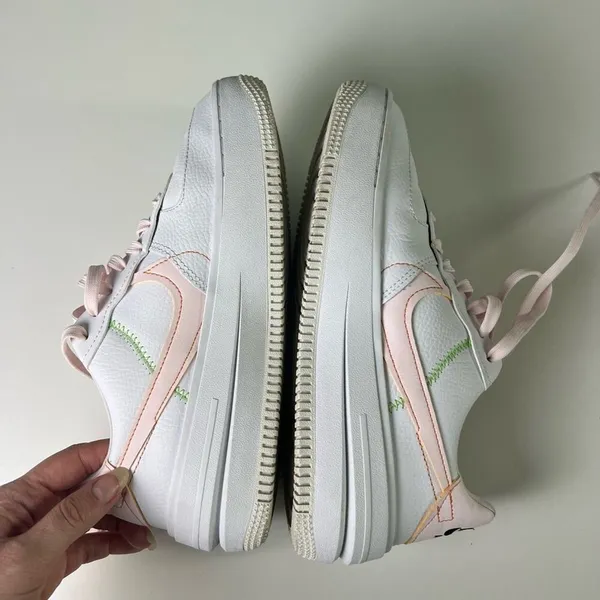 Nike Air Force 1 Platform Leather Sneakers 8 White Pearl Pink Opti Yellow - Image 4