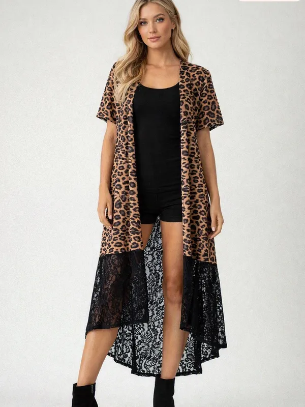 Leopard Print Black Lace Long Duster Kimono Cardigan NWT Boho Goth - Image 3