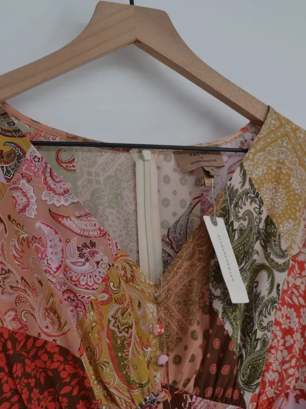 Kachel x Anthropologie Puff Sleeve Patchwork Paisley Midi Dress Size 6 NWT - Image 4
