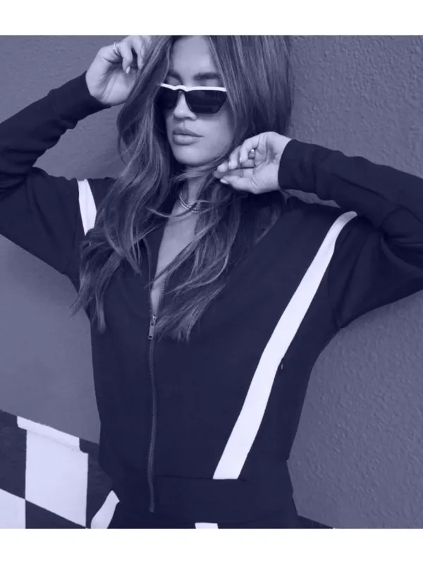Spanx AirEssentials Striped Track Jacket Timeless Navy Zip-Up Sporty Athletic M - Image 5