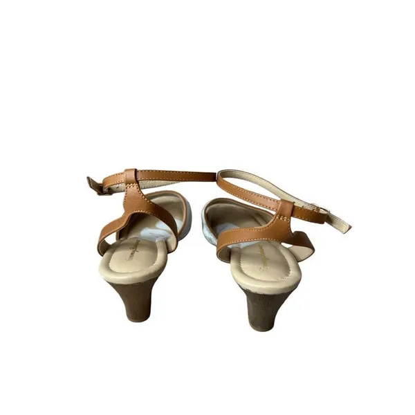 Tommy Bahama Ivy Walk Cream‎ Canvas Wedge Sandals 10 Linen Leather Combo Ankle - Image 4