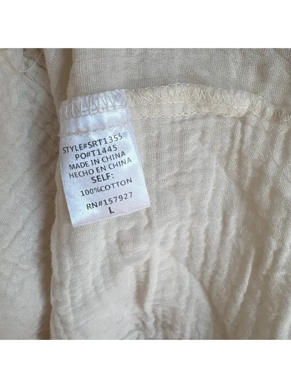 La Miel Womens Large Cream White Gauze Cotton Raw Hem Button Front Tunic Dress - Image 4