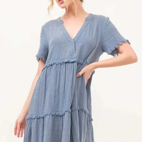 And The Why Washed‎ Frayed Detail Tiered Dress - Image 5
