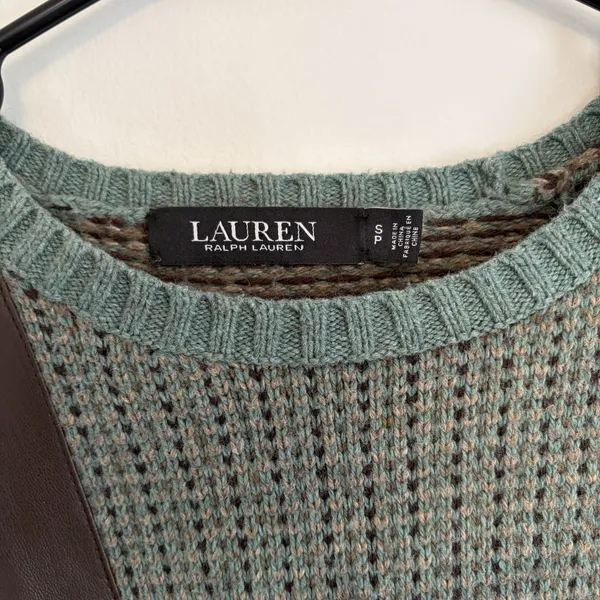Lauren Ralph Lauren Women's Faux Leather Trim Wool Blend Sweater Equestrian‎ SP - Image 3