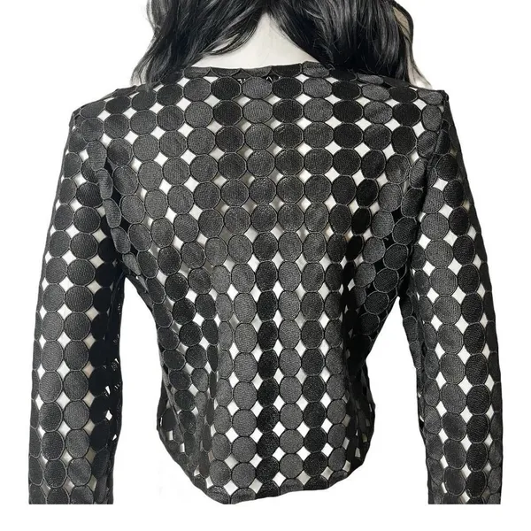 ALEXIS Black Geometric Circle Cut Out Crop Top Size L Avant Garde See Through - Image 4