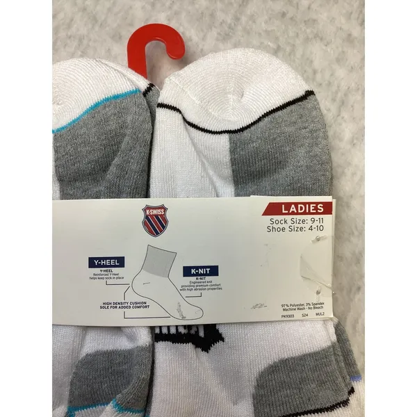 K-Swiss Womens 6 Pair Low Cut Athletic Performance Socks White Grey PK9303‎ - Image 3