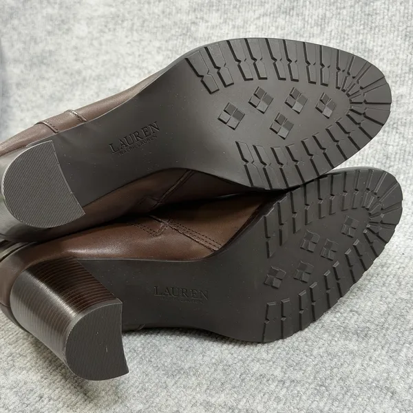 Lauren Ralph Lauren Size-US 9B Women Collins Block Heel Bootie Brown Leather - Image 7