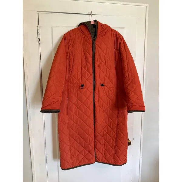 Universal Standard Reversible‎ Quilted Long Coat Brown Orange Hooded Parka Small - Image 2