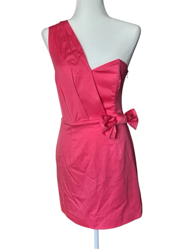 French Connection One-Shoulder Camellia Rose Pink Bow Dress 4 - Image 2