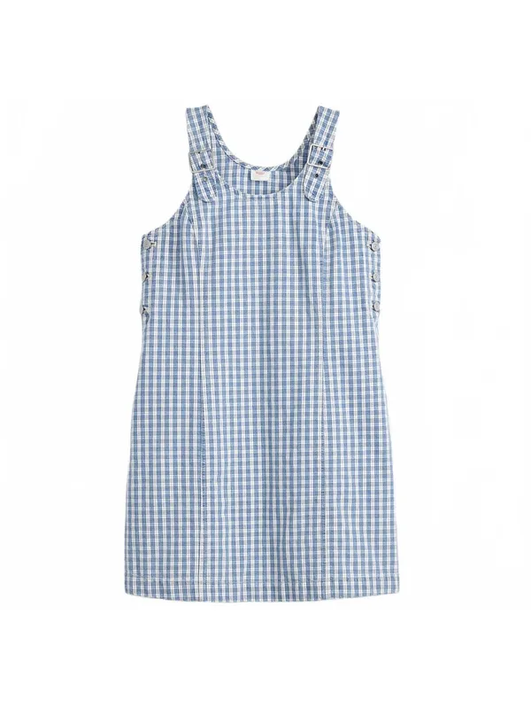 Levi's Aly Sleeveless Jumper Mini Denim Dress Blue White Check Gingham NWT Large - Image 5
