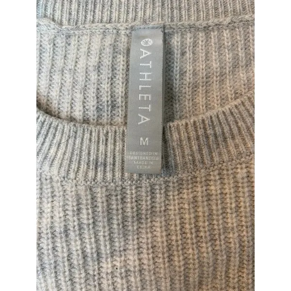 Athleta Sweater Womens Medium Wool Blend Gray Rib Knit Crew Neck Pullover - Image 5