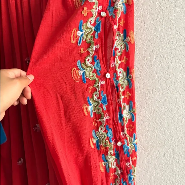 Fig & Flower Anthropologie Red Boho Embroidered Floral Peasant Blouse Womens 2X - Image 5