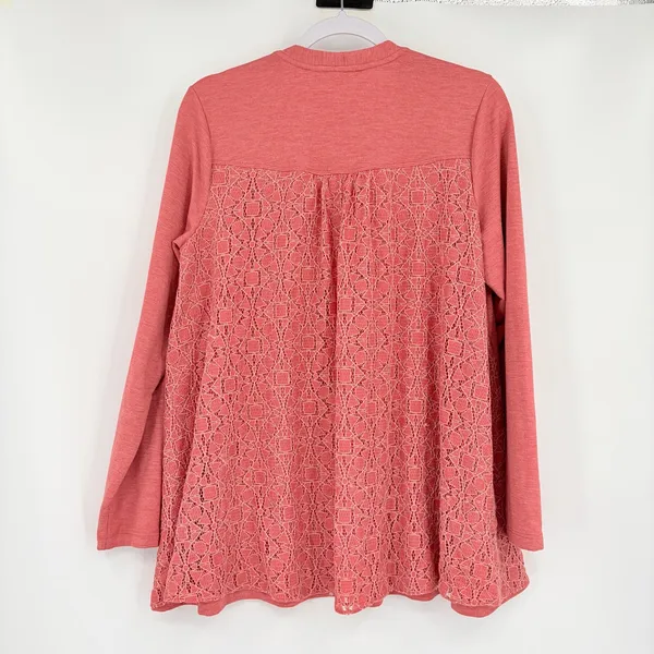 Logo Lounge Lace Back Zip Cardigan Sz M Terracotta Lagenlook Boho Artsy Layer - Image 5