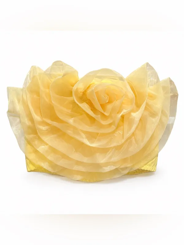 Boutique Yellow 3D Floral Organza Bandeau Crop Top NWOT Size M - Image 2