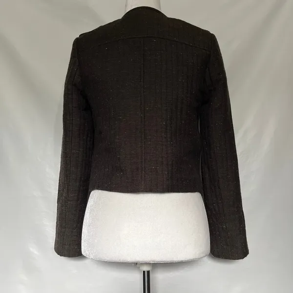 Cartonnier Tweed Equestrian Women Jacket Sz 4 Brown Preppy Cropped Anthropologie - Image 9