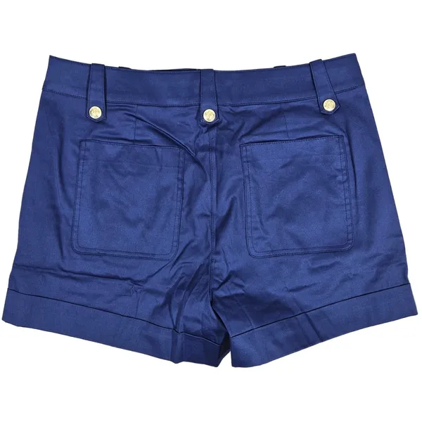 J Crew High Rise Cuffed Shorts Navy Blue Cotton Blend Size 4 Gold Button‎ Detail - Image 2