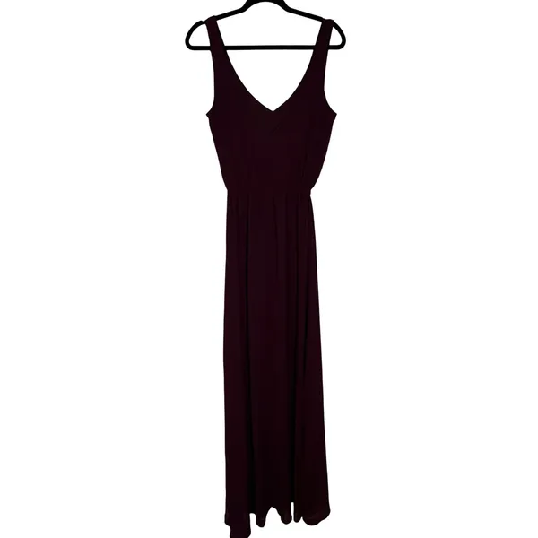 Show Me Your Mumu Kendall Maxi Dress Maroon Wine V-Back Chiffon Wedding Guest SM - Image 4