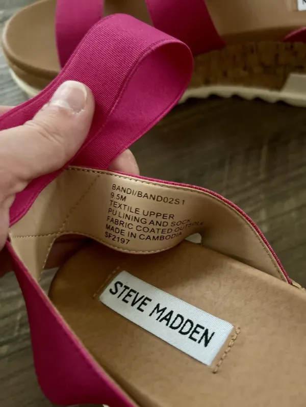 Steve Madden Bandi Fuchsia Pink Elastic Strap Cork Platform Wedge Sandals Sz 9.5 - Image 7