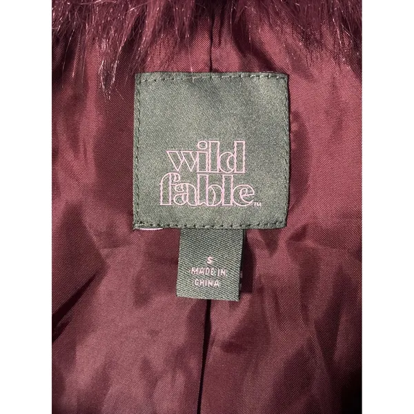 Wild Fable Burgundy Faux Leather Bomber Jacket Removable Faux Fur Collar Size S - Image 7