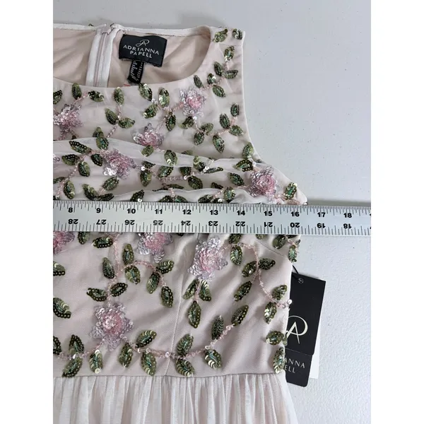 NWT Adrianna Papell Ivory Floral Beaded Sequin‎ Maxi Dress Size 6 Garden Party - Image 13